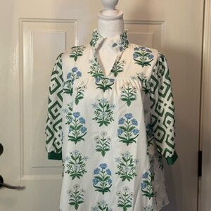 Floral Green and Blue Women's Top